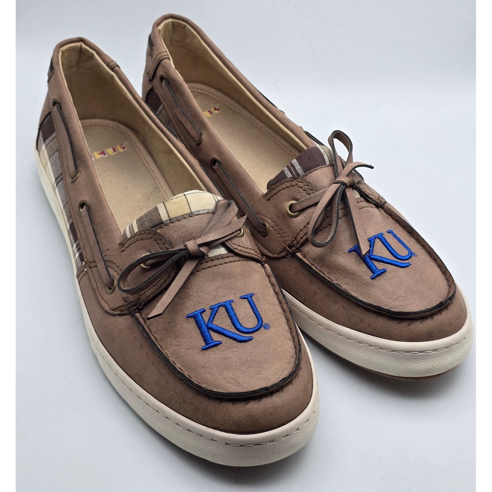 Primus Kansas Jayhawks KU Size 11 Brown Plaid Boat Shoes Team Sport Loafers
